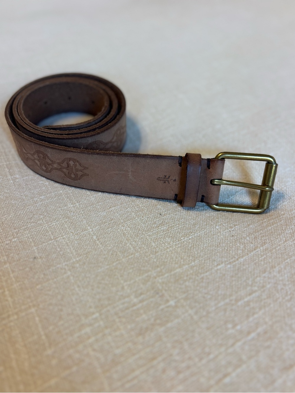 Frye Genuine Leather Belt with Brass Buckle, size Small.